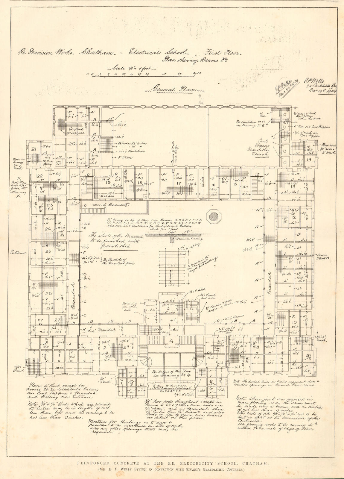 Reinforced concrete at the R.E. Electricity School, Chatham. Granolithic 1906